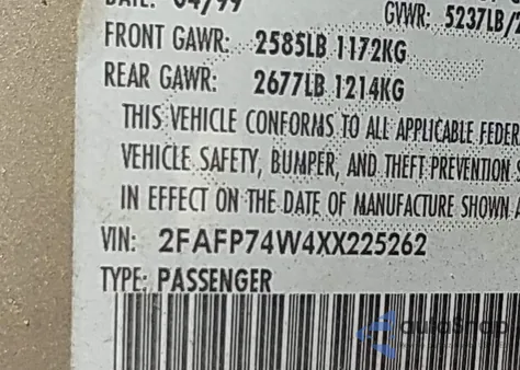 1999 Ford Crown Victoria Lx from USA, damaged, VIN 2FAFP74W4XX225262